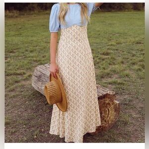 Jo West Lila Dress Maxi Size Small Blue with Yellow Floral